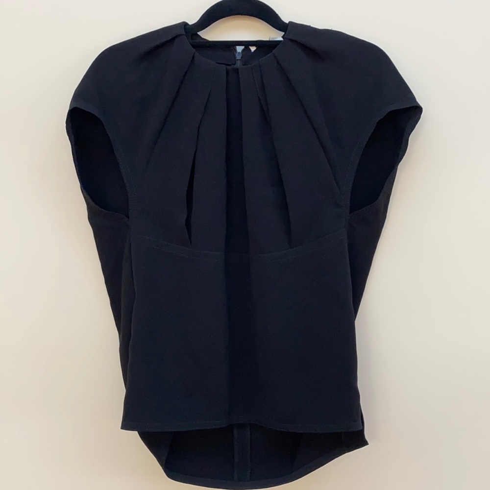 3.1 Phillip Lim Black Pleated Cap-Sleeve Blouse